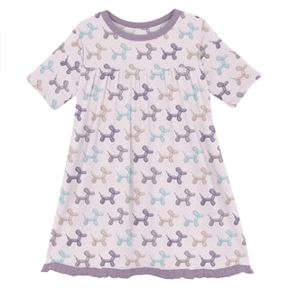 Short Sleeve Swing Dress in Shrinking Violet Balloon Dogs