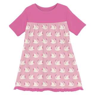 Print Classic Bamboo Short Sleeve Swing Dress: Cake Pop Swan Princess