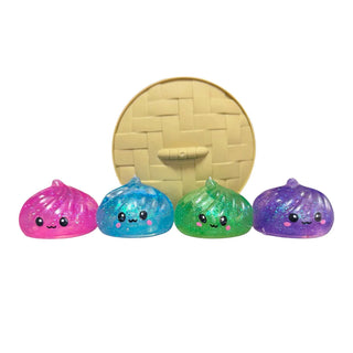 Mini Dumpling Squishy Set (4 Pack) – Glitter Mystery Sensory Fidget Toys for Stress Relief, Anxiety & Focus | Cute Kawaii Dumpling Squishies