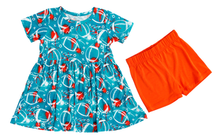 Graffiti Football Peplum Set: Aqua & Orange