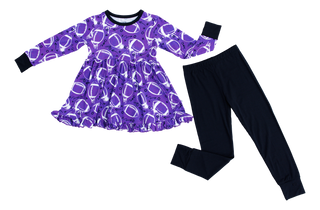 Graffiti Football Peplum Set: Purple & White