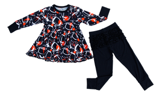 Graffiti Football Peplum Set: Black & Orange