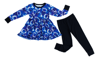 Graffiti Football Peplum Set: Blue & White with Stars