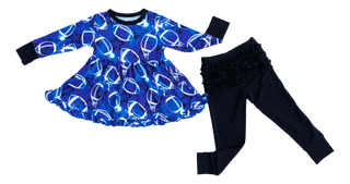 Graffiti Football Peplum Set: Blue & White with Stars