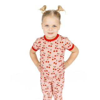 Very Cherry Two-Piece Bamboo Short Sleeve Pajama Kids Pants Set
