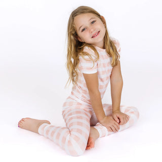 Pink Gingham Two-Piece Bamboo Short Sleeve Pajama Kids Pants Set