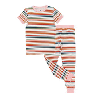 Sunset Stripe Two-Piece Bamboo Short Sleeve Pajama Kids Pants Set