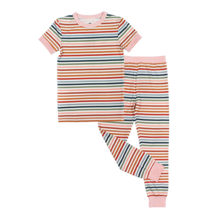 Sunset Stripe Two-Piece Bamboo Short Sleeve Pajama Kids Pants Set