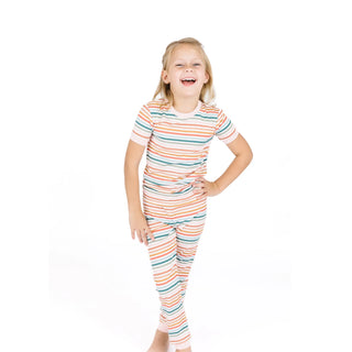Sunset Stripe Two-Piece Bamboo Short Sleeve Pajama Kids Pants Set