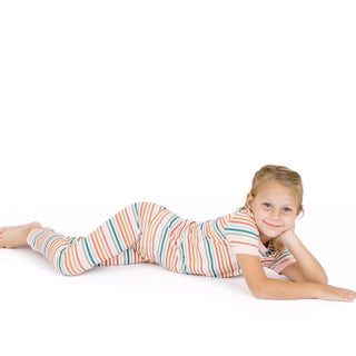 Sunset Stripe Two-Piece Bamboo Short Sleeve Pajama Kids Pants Set