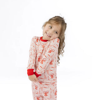 Candy Cane Coquette Bamboo Two-Piece Pajama Set – Kids Christmas Pajamas