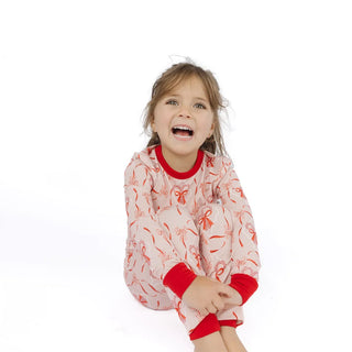 Candy Cane Coquette Bamboo Two-Piece Pajama Set – Kids Christmas Pajamas