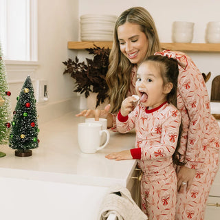 Candy Cane Coquette Bamboo Two-Piece Pajama Set – Kids Christmas Pajamas