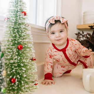 Candy Cane Coquette Bamboo Convertible Footie Romper – Baby Christmas Pajamas