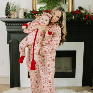 Candy Cane Coquette Bamboo Convertible Footie Romper – Baby Christmas Pajamas
