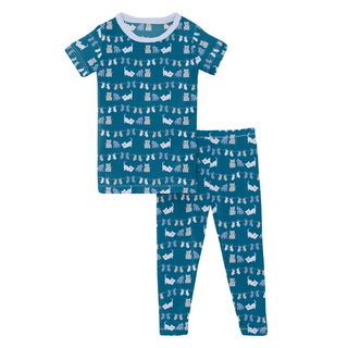 Bamboo Print Short Sleeve Pajama Set: Seaport 3 Little Kittens