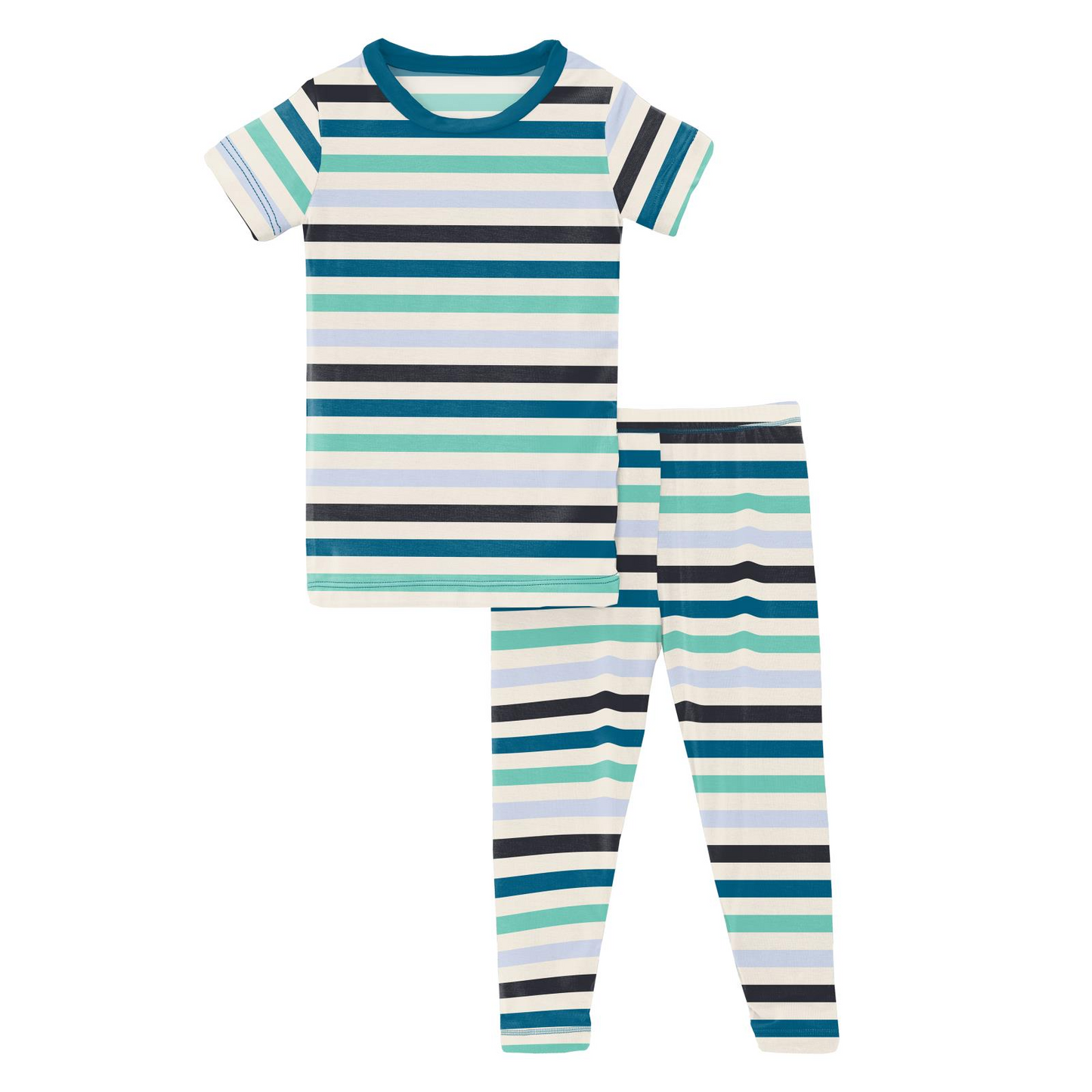 Kickee Pants Print Short Sleeve Pajama Set Little Boy Blue Stripe