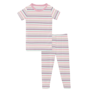 Print Short Sleeve Pajama Set Ice Cream Stripe