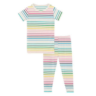 Print Short Sleeve Pajama Set Happy Stripe