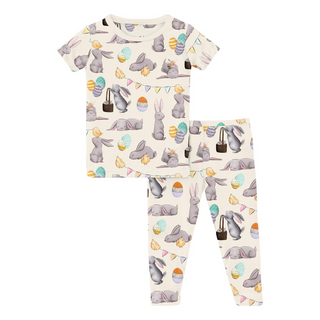 Print Short Sleeve Pajama Set Natural Egg Hunt