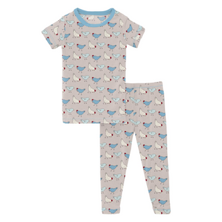 Short Sleeve Pajama Set Latte Chickens