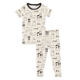 Print Short Sleeve Pajama Set Natural Dogs