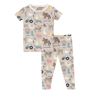 Print Short Sleeve Pajama Set Latte Morning on the Farm