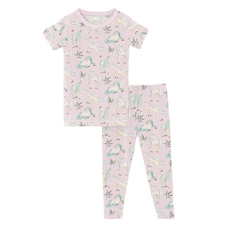 Short Sleeve Pajama Set Shrinking Violet Sleeping Unicorns