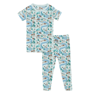 Print Short Sleeve Pajama Set Fresh Air Campground Map