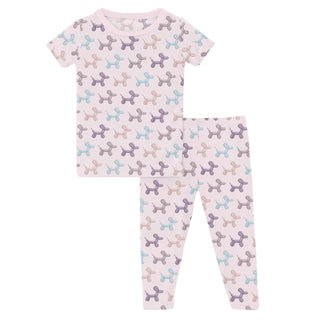 Short Sleeve Pajama Set in Shrinking Violet Balloon Dogs