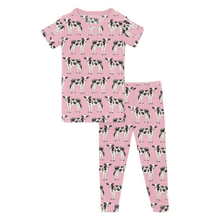 Print Short Sleeve Pajama Set Cake Pop Cows