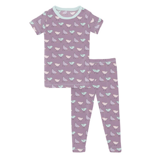 Print Short Sleeve Pajama Set Lavender Chickens