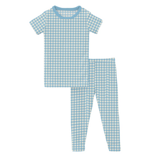 Print Short Sleeve Pajama Set Seaside Blue Gingham