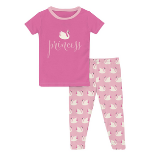 Bamboo Short Sleeve Graphic Tee Pajama Set: Cake Pop Swan Princess