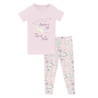 Short Sleeve Graphic Tee Pajama Set Shrinking Violet Sleeping Unicorns