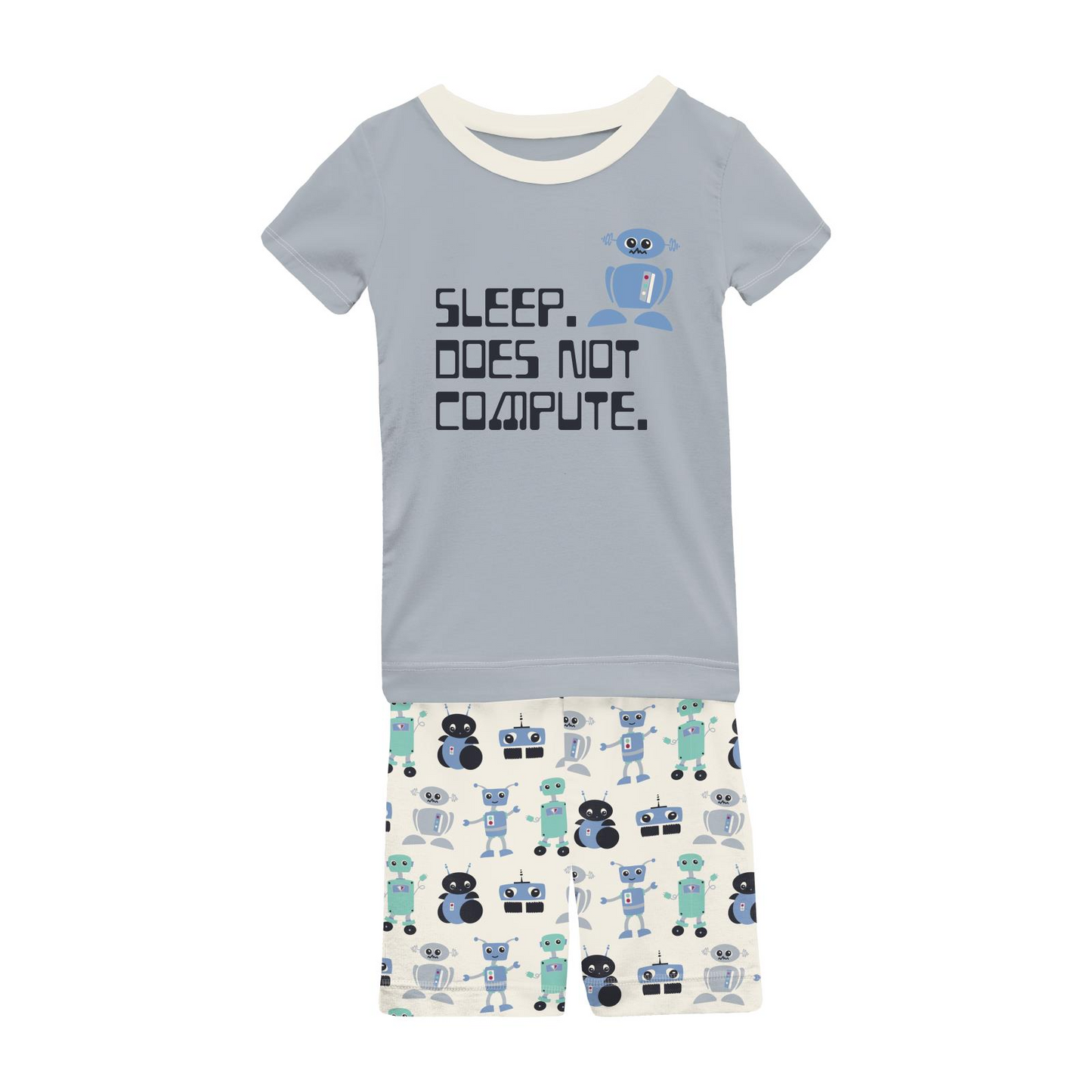 Short Sleeve Graphic Tee Bamboo Pajama Set with Shorts: Natural Robots