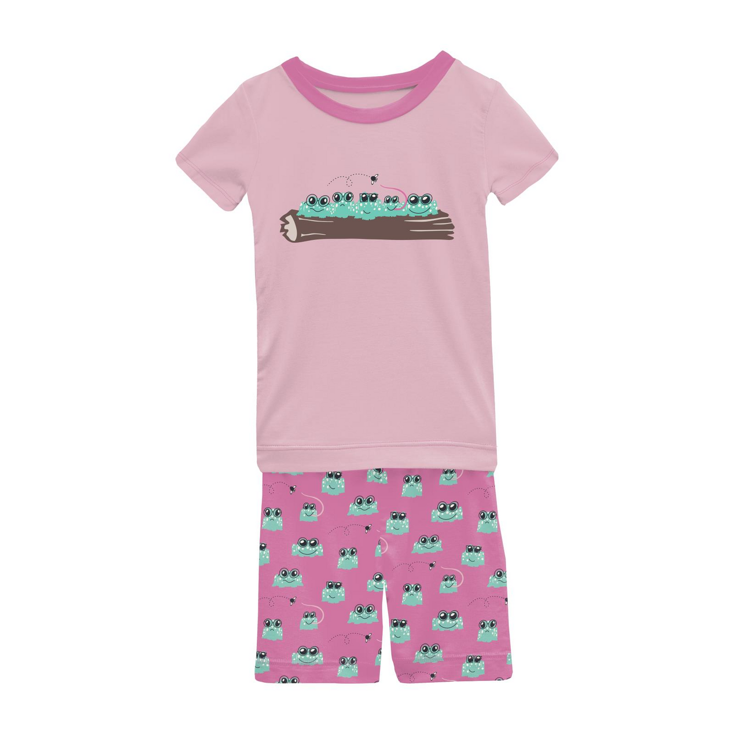 Short Sleeve Graphic Tee Pajama Set: Tulip Bespeckled Frogs