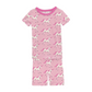 Bamboo Print Short Sleeve Pajama Set with Shorts: Cake Pop Prancing Unicorns