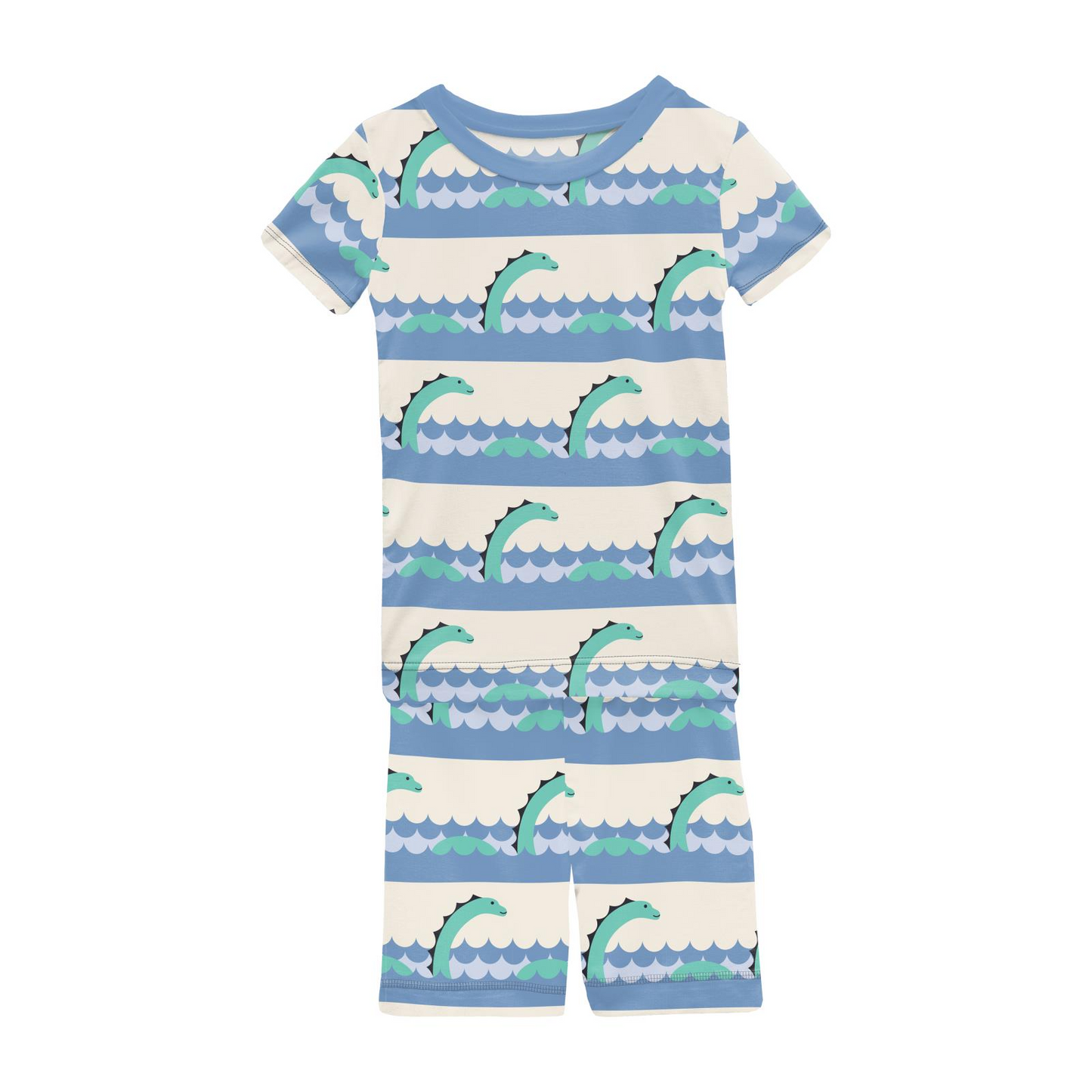 Bamboo Print Short Sleeve Pajama Set with Shorts: Natural Sea Monster