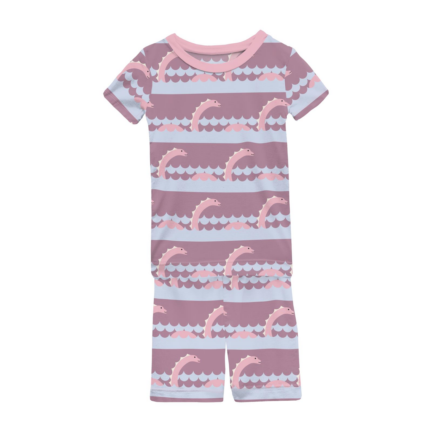 Bamboo Print Short Sleeve Pajama Set with Shorts: Pegasus Sea Monster