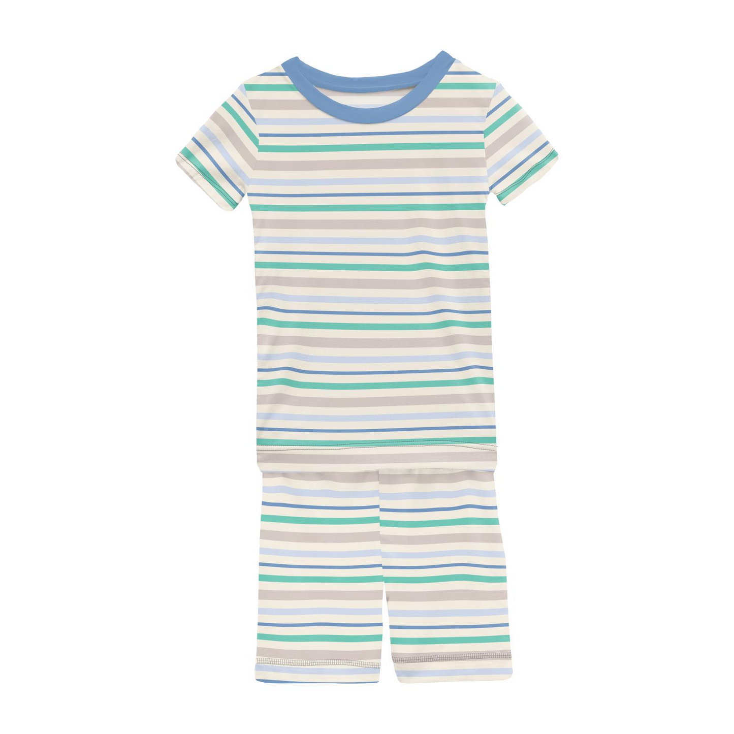 Bamboo Print Short Sleeve Pajama Set with Shorts: Mythical Stripe