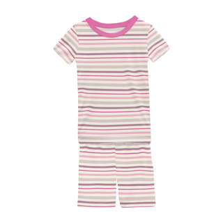 Bamboo Print Short Sleeve Pajama Set with Shorts: Whimsical Stripe