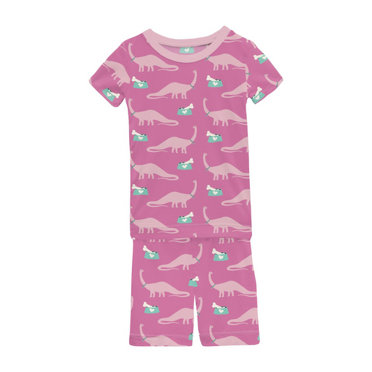 Short Sleeve Bamboo Pajama Set with Shorts: Tulip Pet Dino