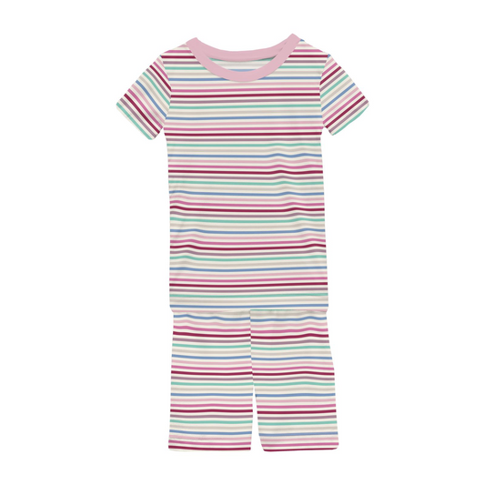 Short Sleeve Bamboo Pajama Set with Shorts: Make Believe Stripe