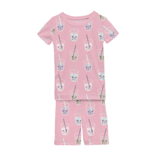 Print Short Sleeve Pajama Set with Shorts Cake Pop Boba