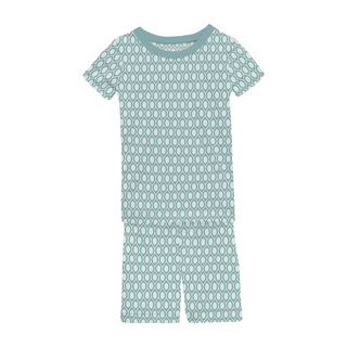 Print Short Sleeve Pajama Set with Shorts Jade Wavy Lattice