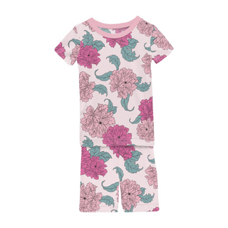 Print Short Sleeve Pajama Set with Shorts Shrinking Violet Peonies