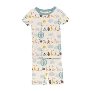 Print Short Sleeve Pajama Set with Shorts Natural Animal Parade