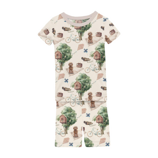 Print Short Sleeve Pajama Set with Shorts Natural Tree House