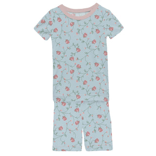 Short Sleeve Graphic Tee Pajama Set with Shorts Spring Sky Floral Vines